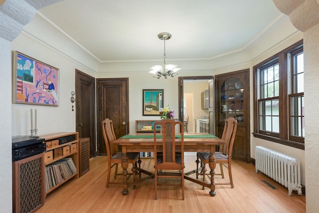 5025 16th Ave S, Minneapolis, MN 55417 - dining room featuring radiator heating unit, a chandelier, and light wood finished floors