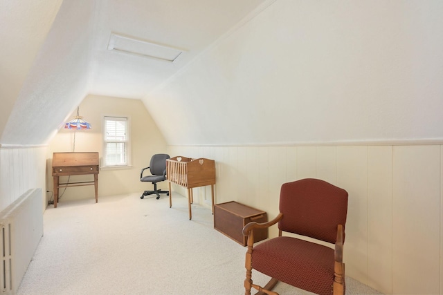 5025 16th Ave S, Minneapolis, MN 55417 - sitting room featuring carpet flooring, vaulted ceiling, and attic access