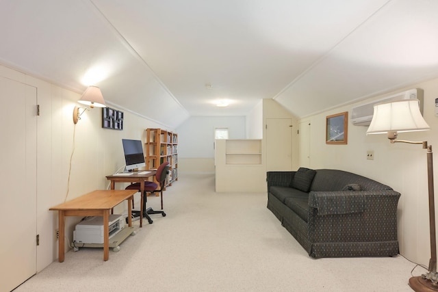 5025 16th Ave S, Minneapolis, MN 55417 - home office with carpet floors, lofted ceiling, and a wall unit AC