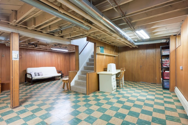 5025 16th Ave S, Minneapolis, MN 55417 - finished basement with tile patterned floors, wooden walls, and stairs
