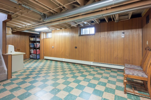 5025 16th Ave S, Minneapolis, MN 55417 - below grade area featuring light flooring and wooden walls