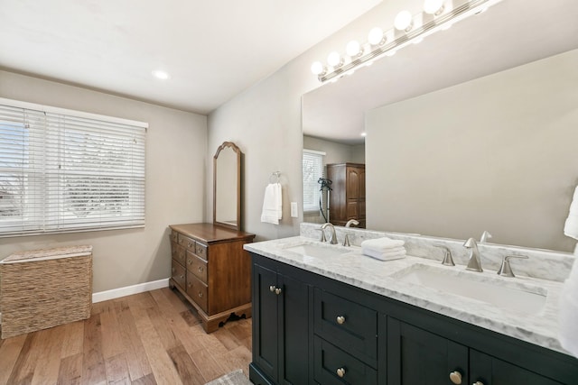 bathroom with vanity and wood-type flooring