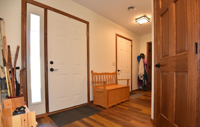 entryway with dark hardwood / wood-style floors