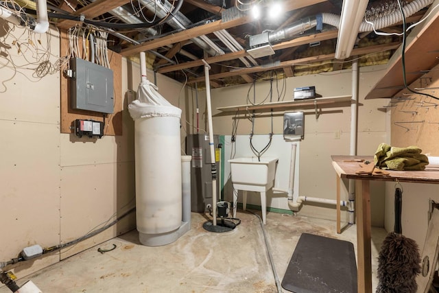 utility room with electric water heater and electric panel