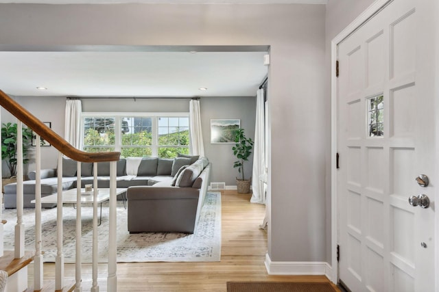 living room featuring light wood-type flooring