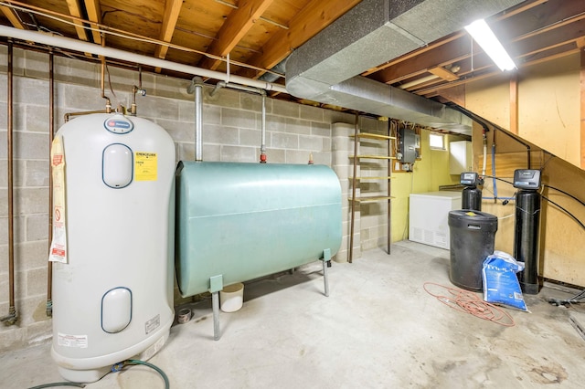 utility room with washer / clothes dryer, electric water heater, and electric panel