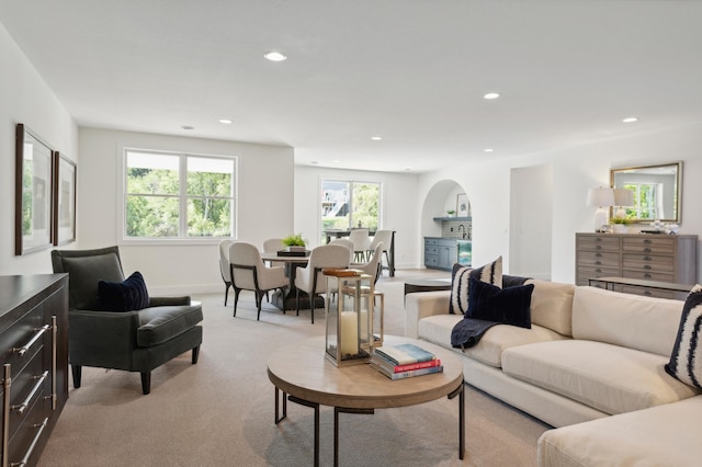 carpeted living room featuring plenty of natural light