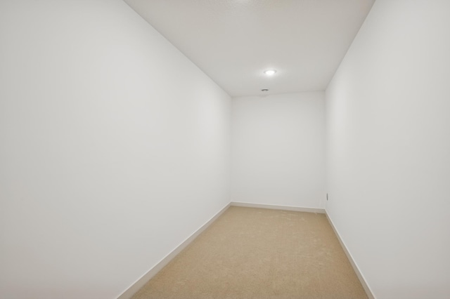 spare room featuring baseboards and light carpet