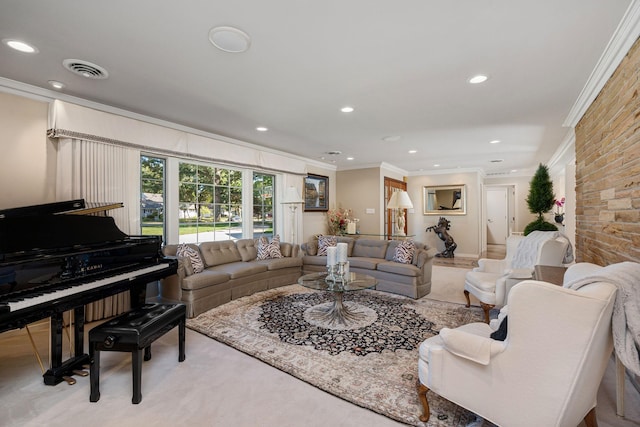 301 22nd St NW, Austin, MN 55912 - living area featuring crown molding, recessed lighting, and carpet floors