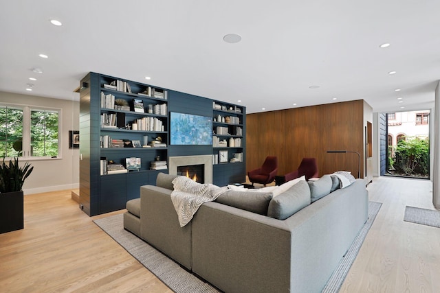 living room with light hardwood / wood-style flooring