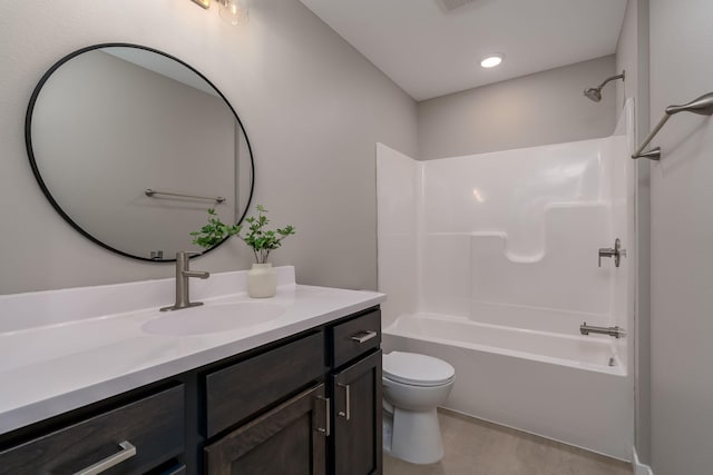 full bathroom with vanity, toilet, and tub / shower combination