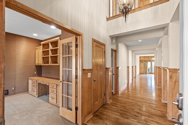 home office with light wood-type flooring