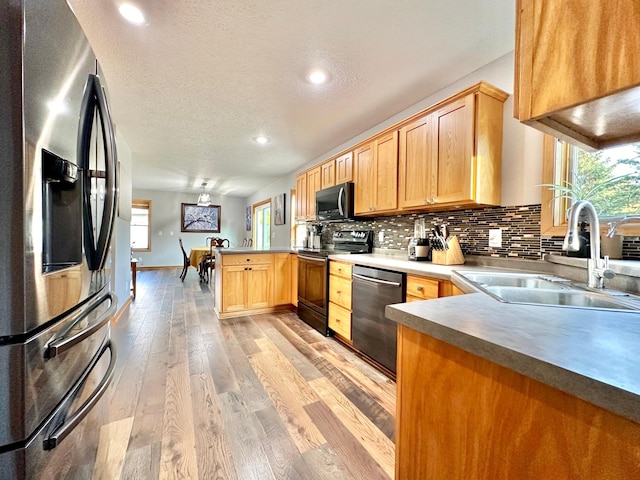 kitchen featuring sink, light hardwood / wood-style floors, plenty of natural light, and appliances with stainless steel finishes