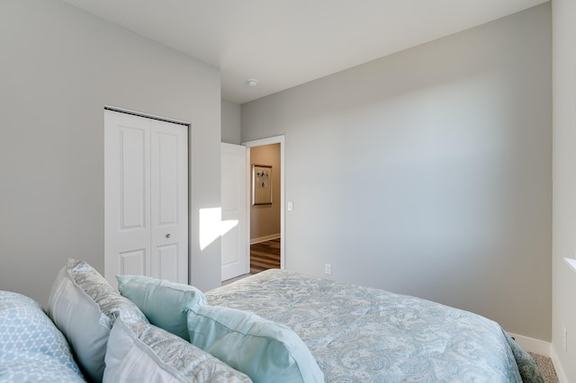 bedroom featuring carpet flooring and a closet