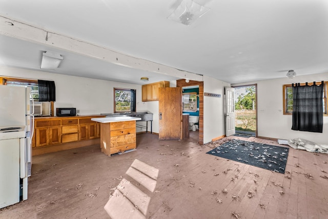 kitchen featuring light wood-type flooring, plenty of natural light, and a center island