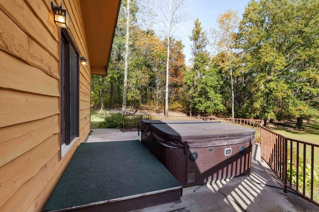 view of patio featuring a hot tub