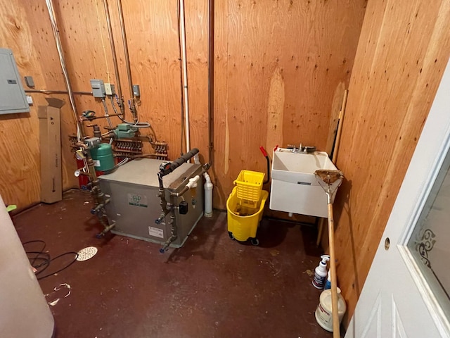 40038 Pearl St, Emily, MN 56447 - storage area featuring a heating unit, electric panel, and a sink