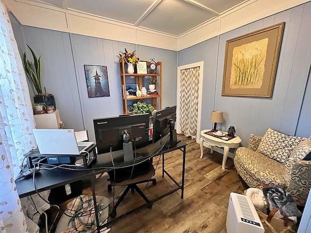 office area with wood-type flooring