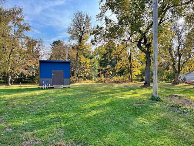 view of yard with a storage unit