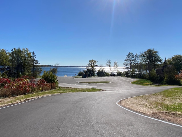 view of street with a water view