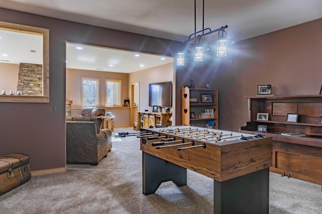 playroom with light colored carpet