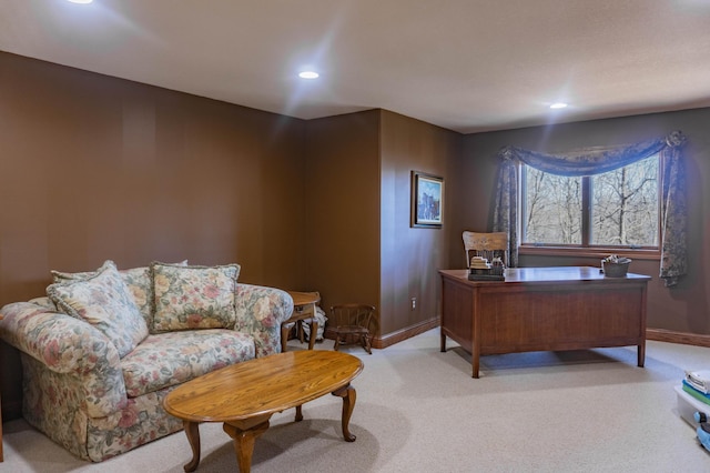 view of carpeted home office