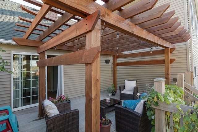 wooden terrace with a pergola