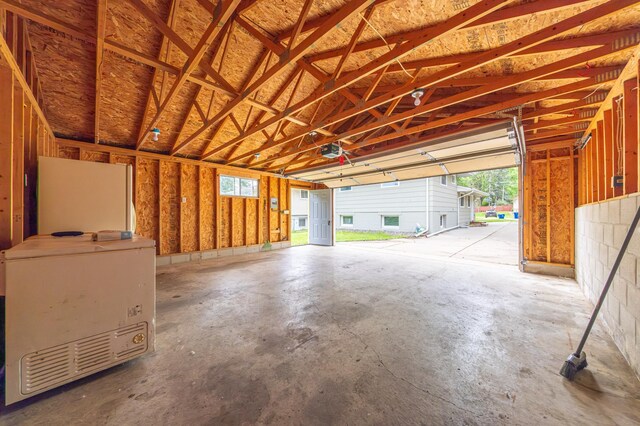 garage with a garage door opener