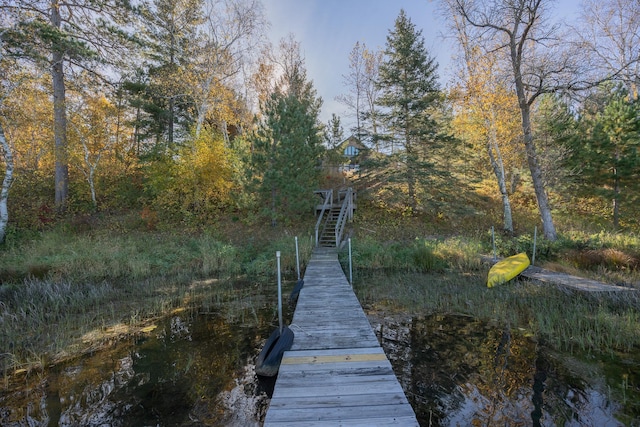 view of dock with a water view