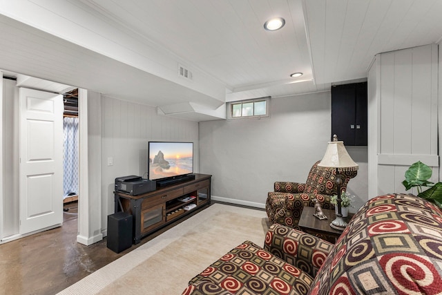 living room with concrete floors