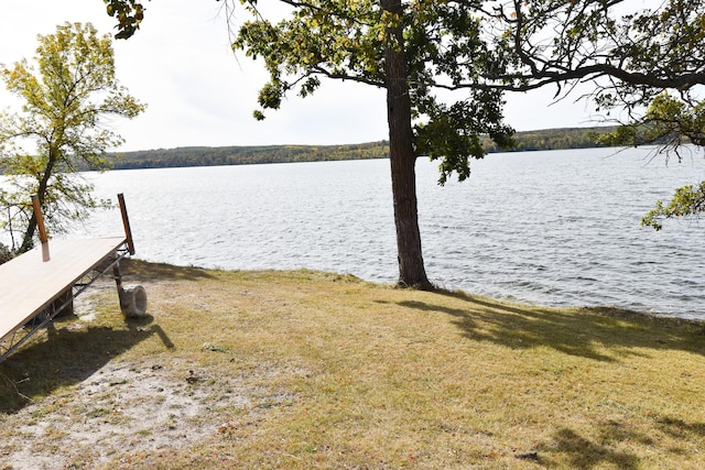 view of dock with a water view