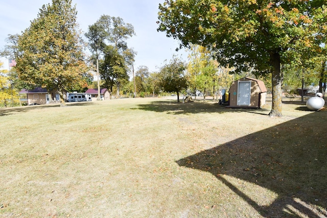 view of yard featuring a storage unit