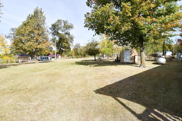 view of yard featuring a storage unit