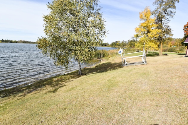 view of yard with a water view