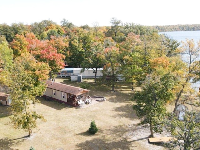 aerial view with a water view