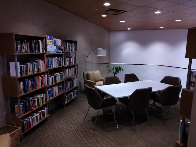 office with dark colored carpet