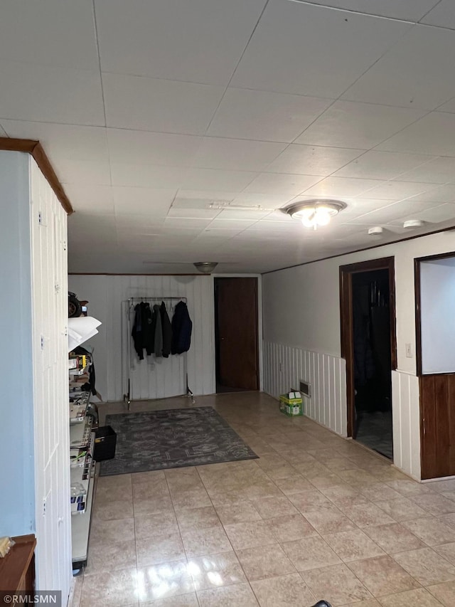 basement with wood walls