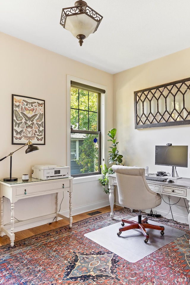 office space with hardwood / wood-style floors