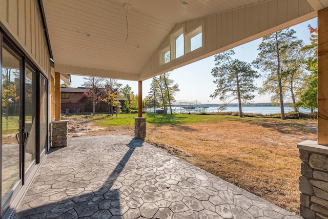 view of patio / terrace with a water view