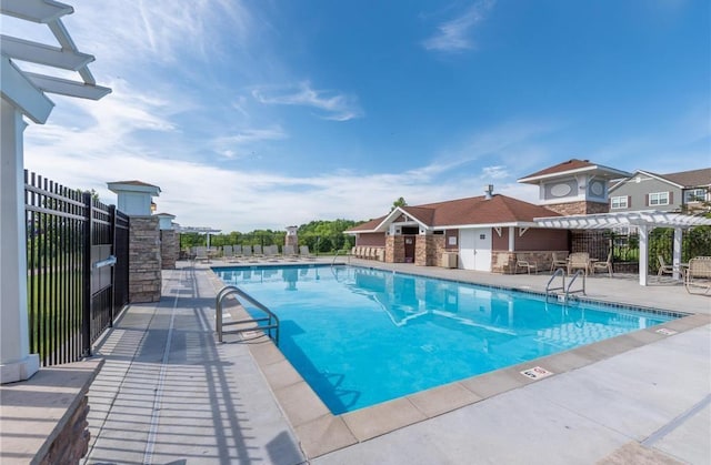 view of pool featuring a pergola and a patio area