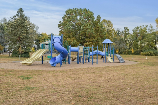 view of playground featuring a lawn