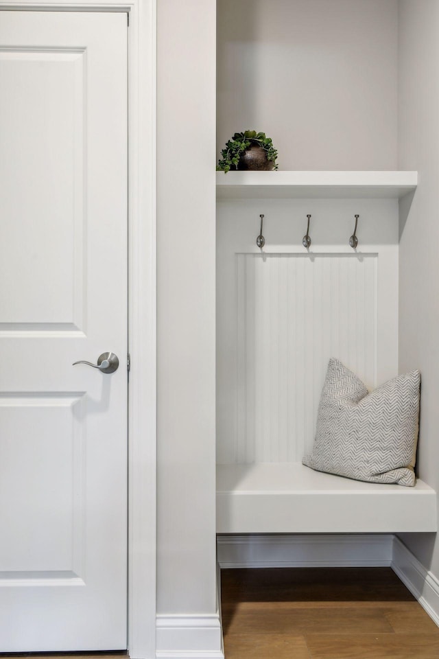 mudroom with hardwood / wood-style floors