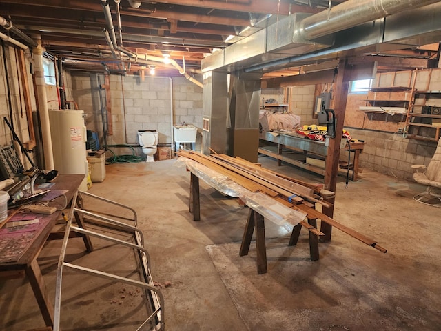 unfinished basement with water heater