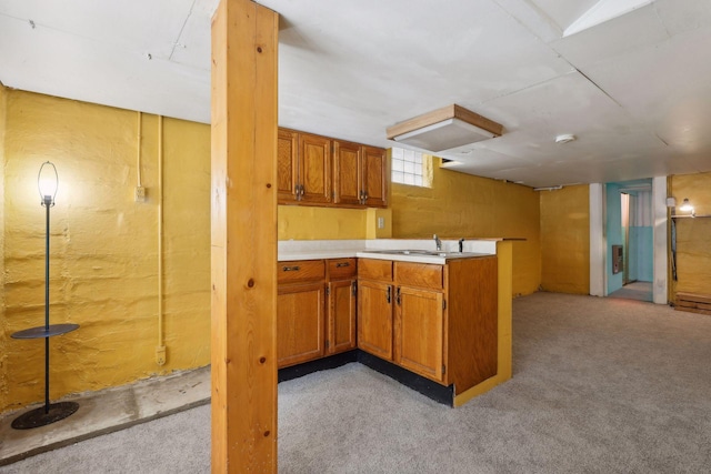 kitchen featuring light carpet and sink