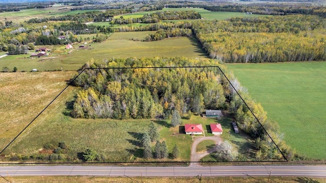 birds eye view of property featuring a rural view