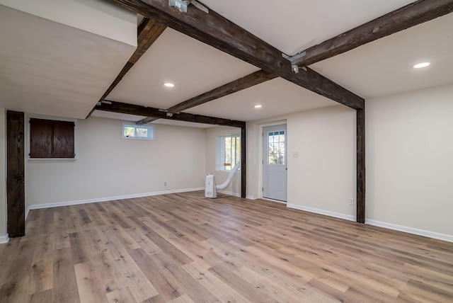 basement with light wood-type flooring