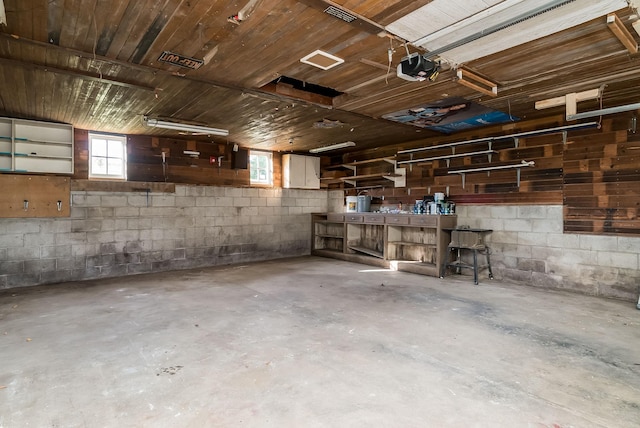 basement with wooden ceiling