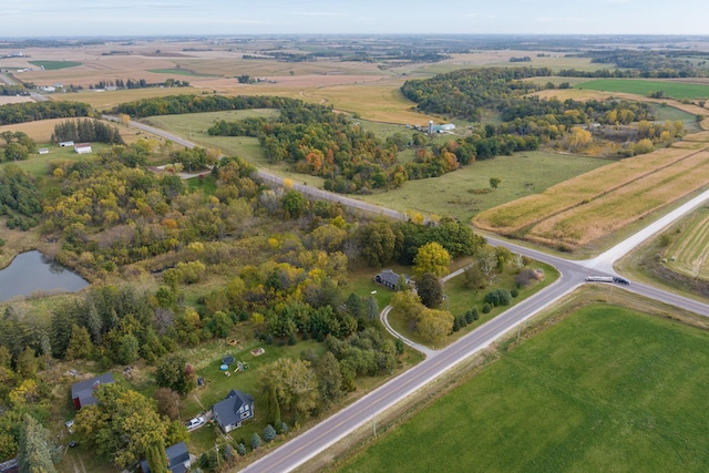 bird's eye view with a rural view and a water view