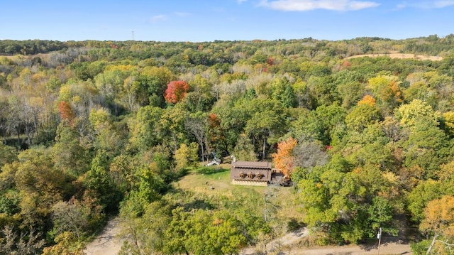 aerial view with a wooded view