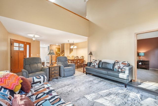 living room featuring a chandelier